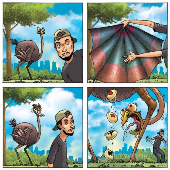 Ржачные приключения напуганного страуса. Юмористические комиксы, которые вызывают истерический смех